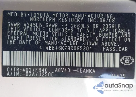 2009 Toyota Camry из США, поврежденный, VIN 4T4BE46K79R095304